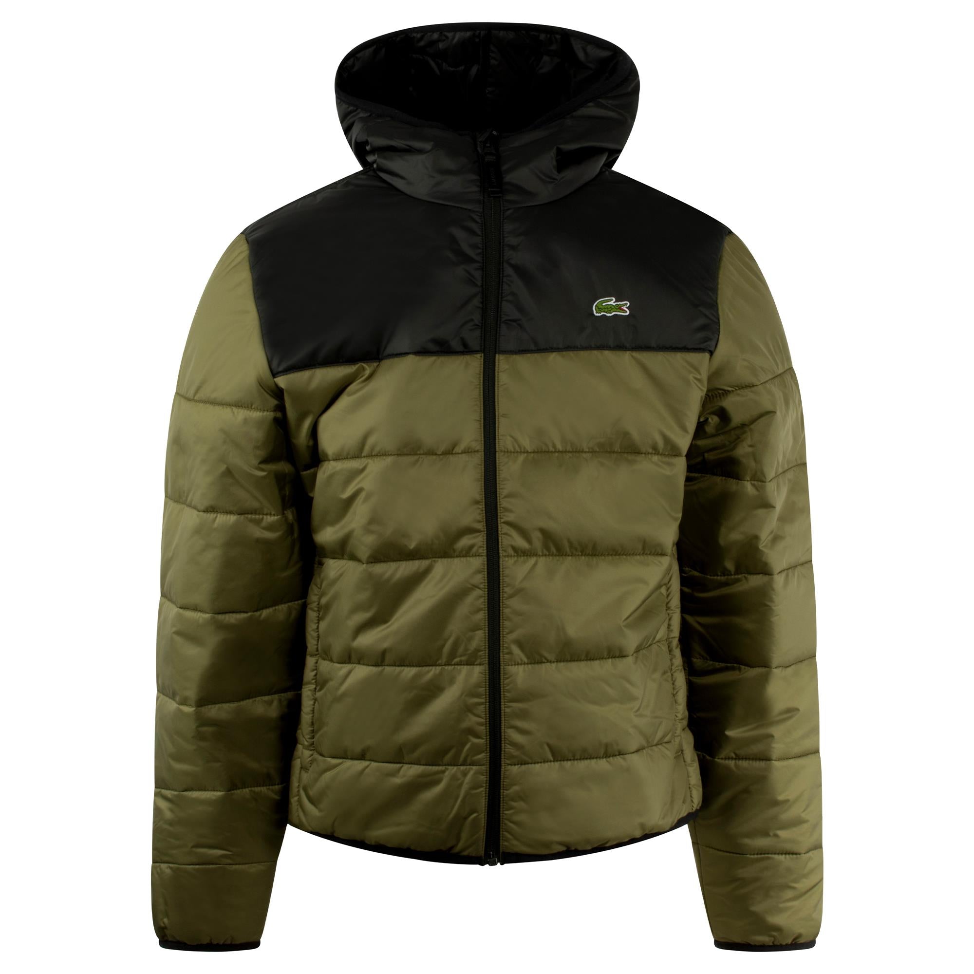 Mens Lacoste Hooded Water-Repellent Jacket Olive/Black